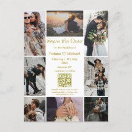 moderner 8-Foto-Sammelkode qr Save the Date Gold Ankündigungspostkarte