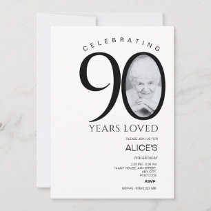 Moderner 90. Geburtstag mit Foto in Anzahl, Minima Einladung