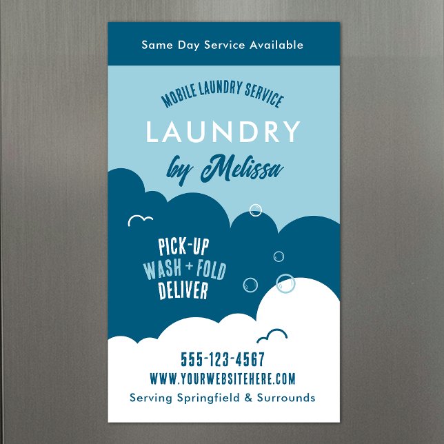 Moderner Abhol-Waschservice Blau & Weiß Magnet (Modern magnetic business cards for laundry service providers)