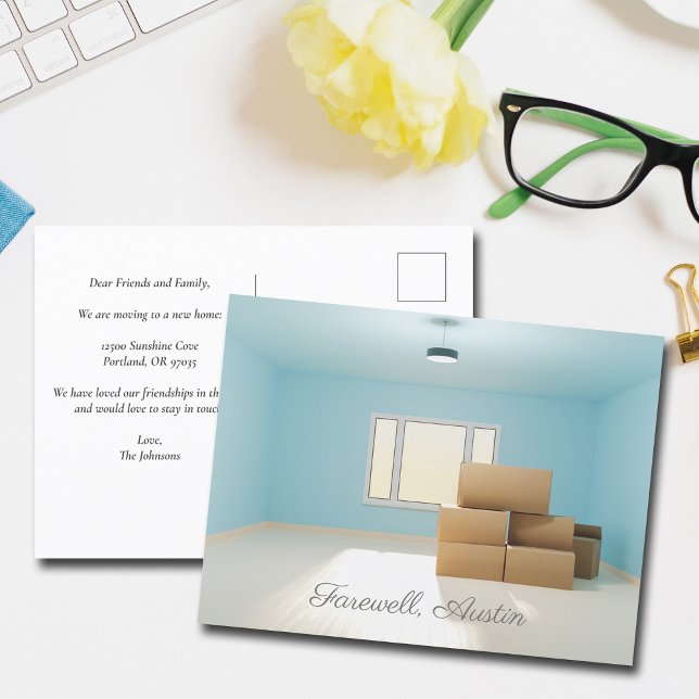Moderner Abschiedswechsel Anschrift Neuer Zuhause- Postkarte (Von Creator hochgeladen)