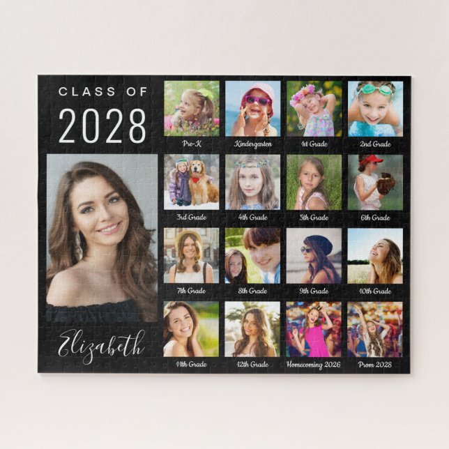 Moderner Abschluss 17 Foto Collage Script Schwarz Puzzle (Horizontal)