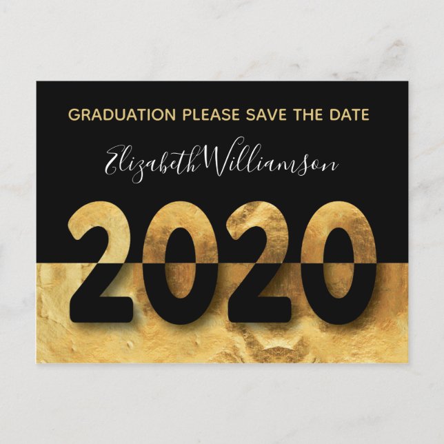 Moderner Abschluss 2020 Save the Date Gold Postkarte (Vorderseite)