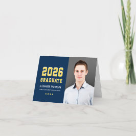 Moderner Abschluss 2023 Graduate Navy Yellow Custo Dankeskarte