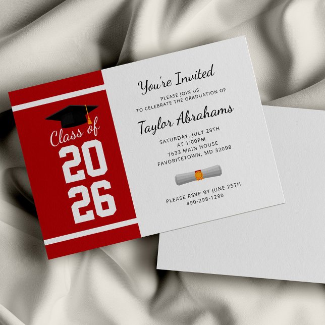 Moderner Abschluss 2025 Modernes Grad Party Einladung (Graduation Red and White 2024 Party Invitation)