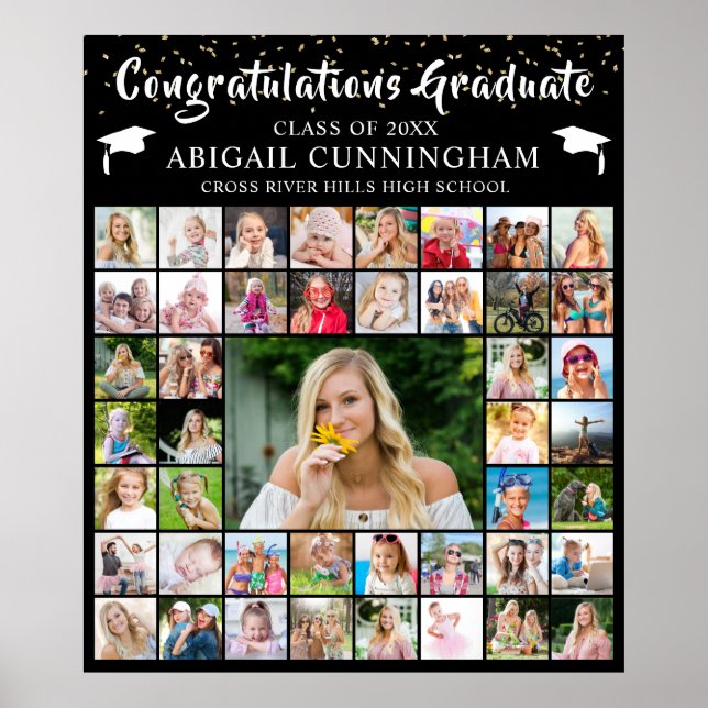 Moderner Abschluss 45 Foto Collage Confetti Custom Poster (Vorne)