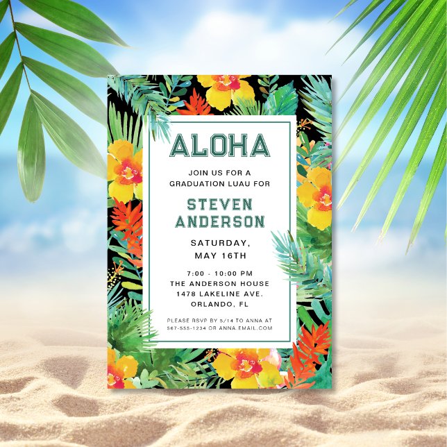 Moderner Abschluss Aloha Tropical Luau Einladung (Von Creator hochgeladen)