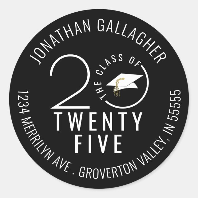 Moderner Abschluss Black Stylish Class Year Runder Aufkleber (Vorderseite)