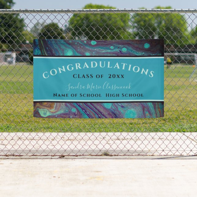 Moderner Abschluss Blue Gold Lila Marble Swirl B Banner (Insitu)