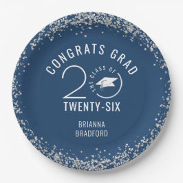 Moderner Abschluss Blue Imitats Silver Glitzer Pappteller