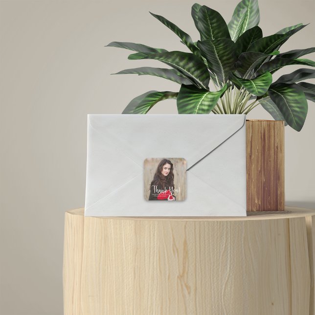 Moderner Abschluss Danke Typografie Quadratischer Aufkleber (Von Creator hochgeladen)