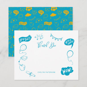 Moderner Abschluss Doodle Blue Yellow Vielen Dank Mitteilungskarte