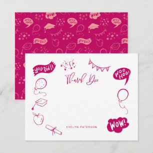 Moderner Abschluss Doodle Pink Vielen Dank Mitteilungskarte
