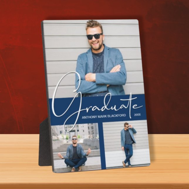 Moderner Abschluss Foto Collage Navy Blue Fotoplatte (Von Creator hochgeladen)