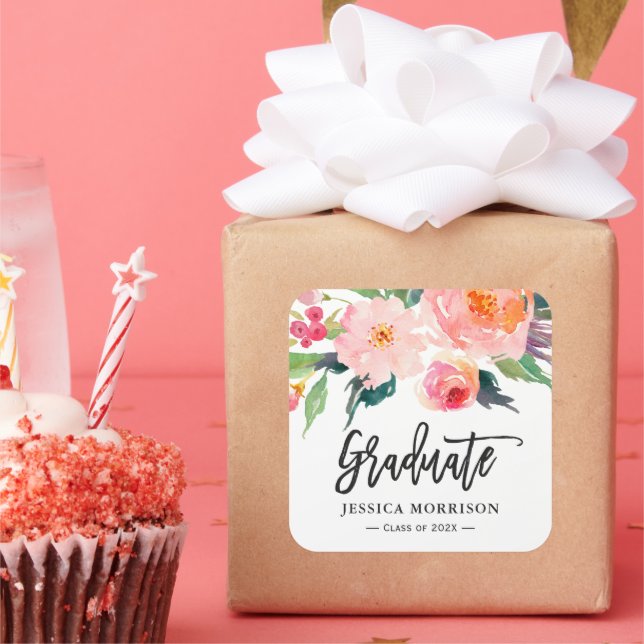 Moderner Abschluss für Blumenblumen Gefallen Quadratischer Aufkleber (Party)