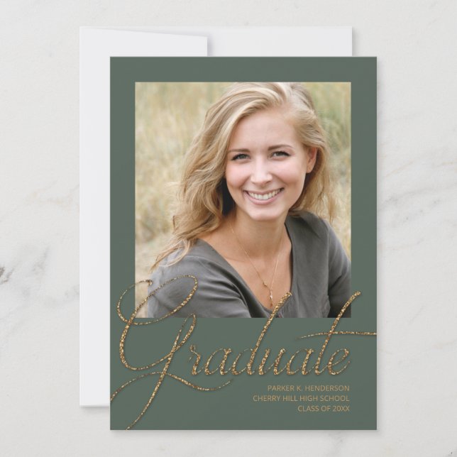 Moderner Abschluss für Minimalistisches Foto in Gr Einladung (Vorderseite)