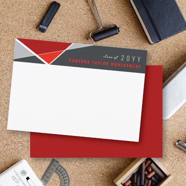 Moderner Abschluss für rote geometrische Blöcke Vi Ankündigung (Modern Red Geometric Color Blocks Criss Cross Graduation Thank You Card @ zazzle.com/color_therapy)