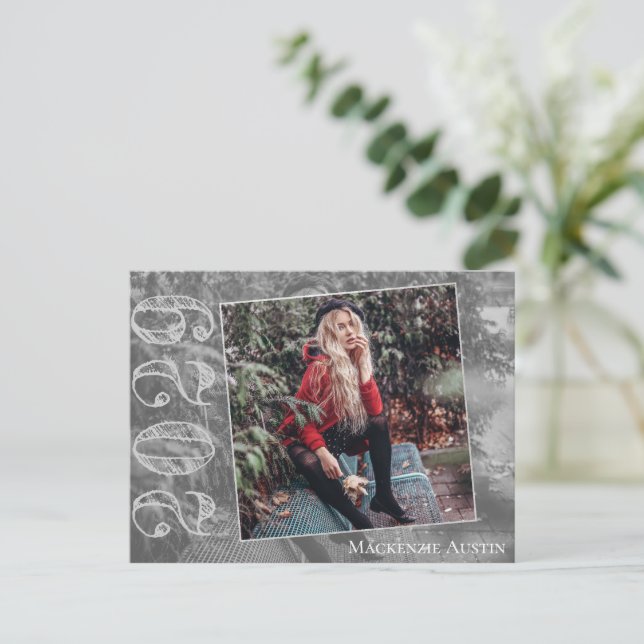 Moderner Abschluss | Grunge Script Foto Vielen Dan Postkarte (Stehend Vorderseite)