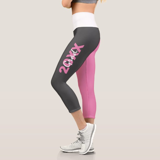 Moderner Abschluss in Rosa, Weiß und Grau Capri Leggings (Links)