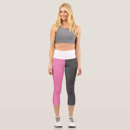Moderner Abschluss in Rosa, Weiß und Grau Capri Leggings