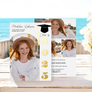 Moderner Abschluss in Schwarz und Gold 4 Foto Folieneinladung