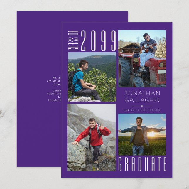 Moderner Abschluss Lila vier FotoCollage Ankündigung (Vorne/Hinten)