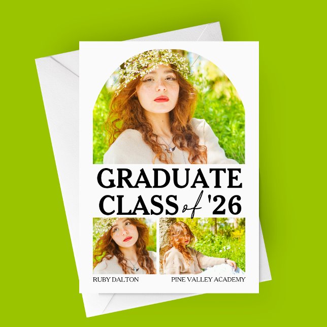 Moderner Abschluss mit Arted Window Ankündigung (Arched Window Modern Graduation Announcement Card | 4 Photos )