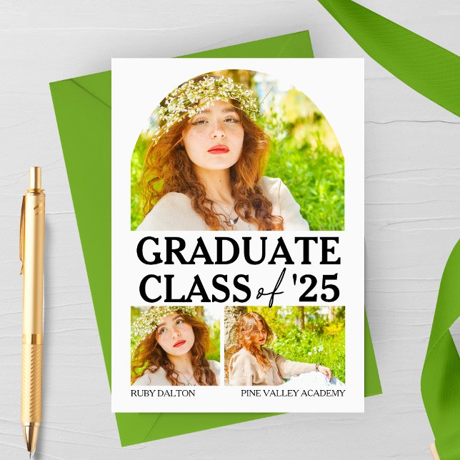 Moderner Abschluss mit Arted Window Ankündigung (Arched Window Modern Graduation Announcement Card | 4 Photos )