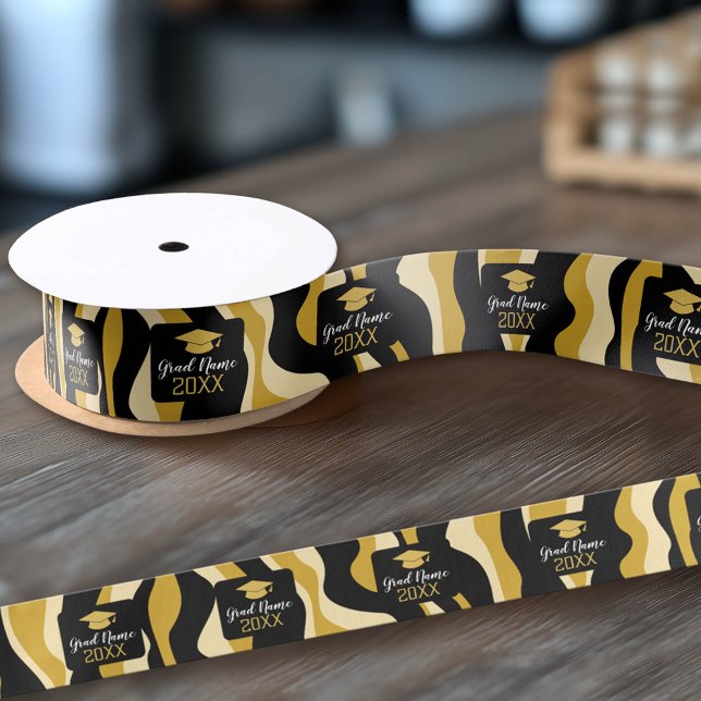 Moderner Abschluss mit Funky-Muster und Name Satinband (Custom Graduation Ribbon)