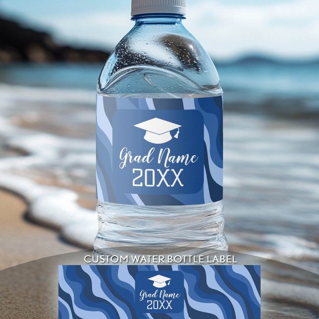 Moderner Abschluss mit Funky-Muster und Name Wasserflaschenetikett (Custom Graduation Water Bottle Label)