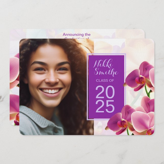 Moderner Abschluss Orchids Einladung (Vorne/Hinten)