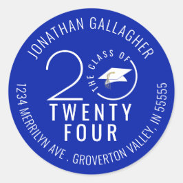 Moderner Abschluss Royal Blue Year Rücksendeadress Runder Aufkleber