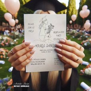 Moderner Abschluss Schwarz-Weiß-Graduierte Einladung