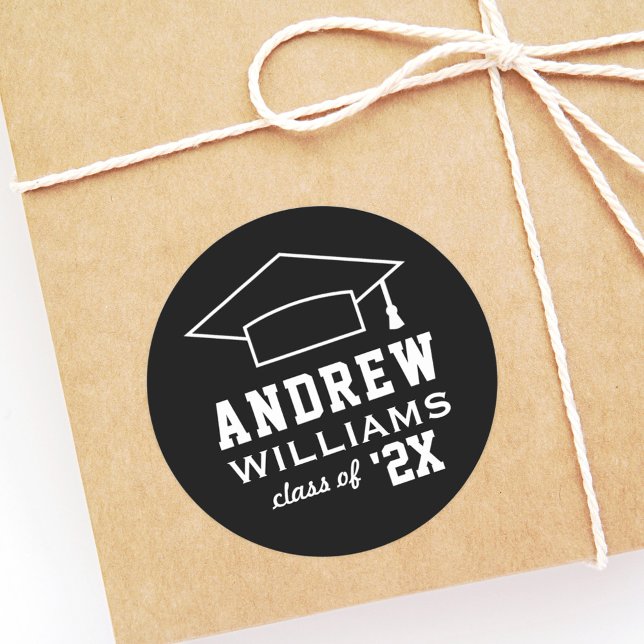 Moderner Abschluss Schwarz-Weiß-Individuelle Name  Runder Aufkleber (Von Creator hochgeladen)