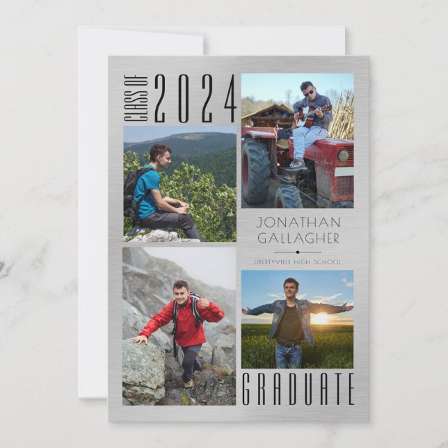 Moderner Abschluss Vier Fotos silber gebürstet Ankündigung (Vorderseite)