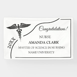 Moderner Abschluss Weiß & Schwarz Caduceus Nurse Banner