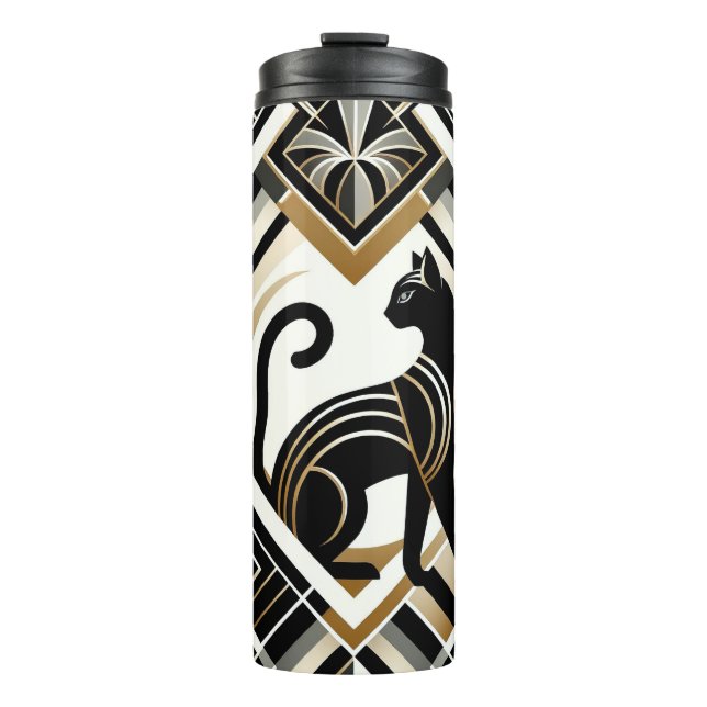 Moderner Abstrakt dekorativer Katzenwärmer Thermosbecher (Vorderseite)