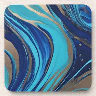 Moderner Abstrakter Flow Art-Blue und Gold- Getränkeuntersetzer