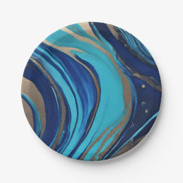 Moderner Abstrakter Flow Art-Blue und Gold- Pappteller