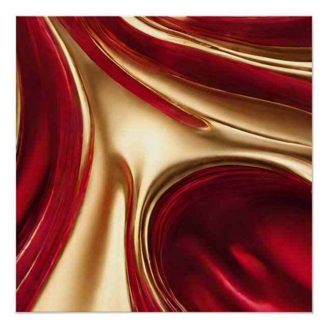 Moderner Abstrakter Flow Art-Red und Gold- Poster (Vorderseite)