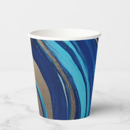 Moderner Abstrakter Fluss Art- Blau und Gold- Pappbecher