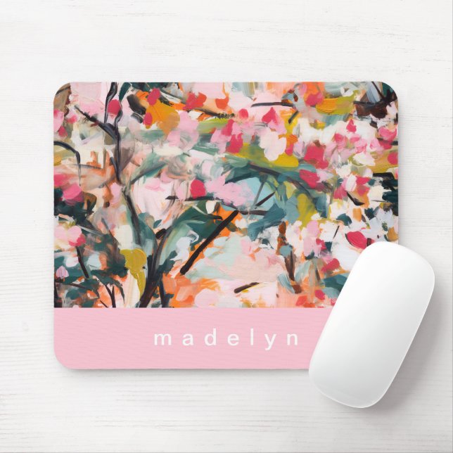 Moderner abstrakter gemalter botanischer Baum Mousepad (Mit Mouse)