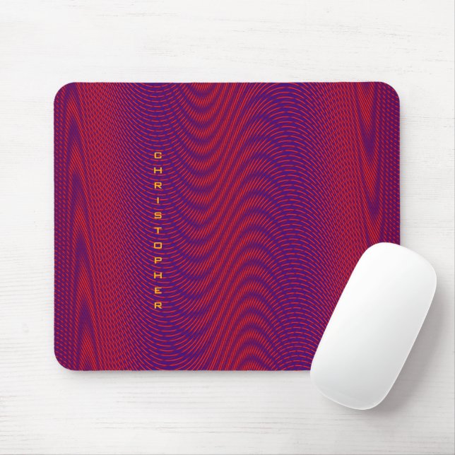 Moderner Abstrakter Moiré-Effekt Lila roter Name Mousepad (Mit Mouse)