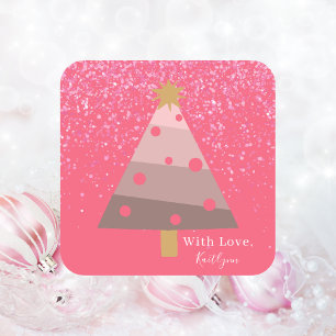 Moderner abstrakter rosa Weihnachtsbaum Quadratischer Aufkleber