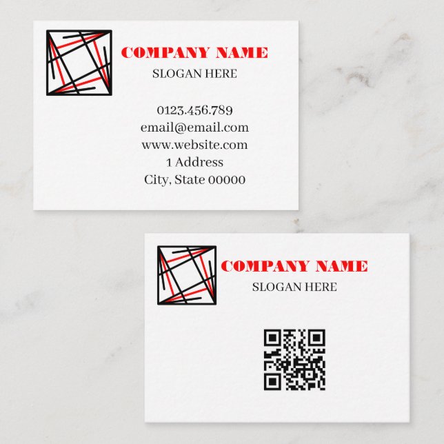 Moderner abstrakter roter schwarzer Linien-QR-Code Visitenkarte (Vorne/Hinten)
