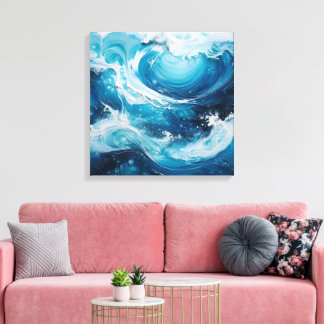 Moderner Abstrakter Swirl in Ocean Blue Waves Farb Leinwanddruck