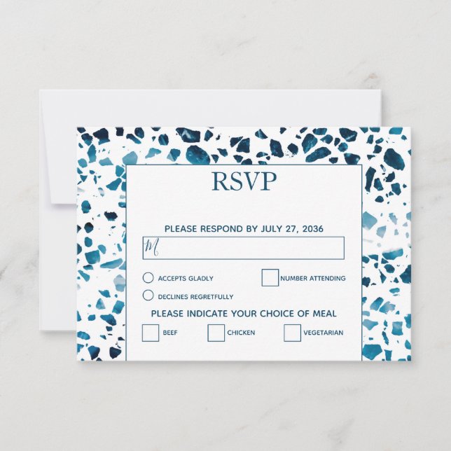 Moderner Abstrakter Terrazzo Mosaic Blue Wedding R RSVP Karte (Vorderseite)