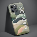 Moderner Abstrakter Wavy Muster Personalisierter N Case-Mate iPhone Hülle<br><div class="desc">Moderne Abstrakte Wavy Muster Personalisiert Name iPhone Cases zeichnen sich durch ein abstraktes,  gewelltes Muster in Grau,  Grün und Rosa aus,  mit Ihrem personalisierten Namen in der weißen,  modernen Schrift Typografie. Ideal für personalisierte Weihnachtsgeschenke und Winterferien. Entworfen von © Evco Studio www.zazzle.com/store/evcostudio</div>