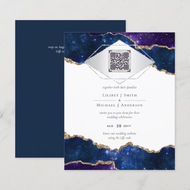 Moderner Agate Blue WEDD SUITE QR Code (Vorne/Hinten)
