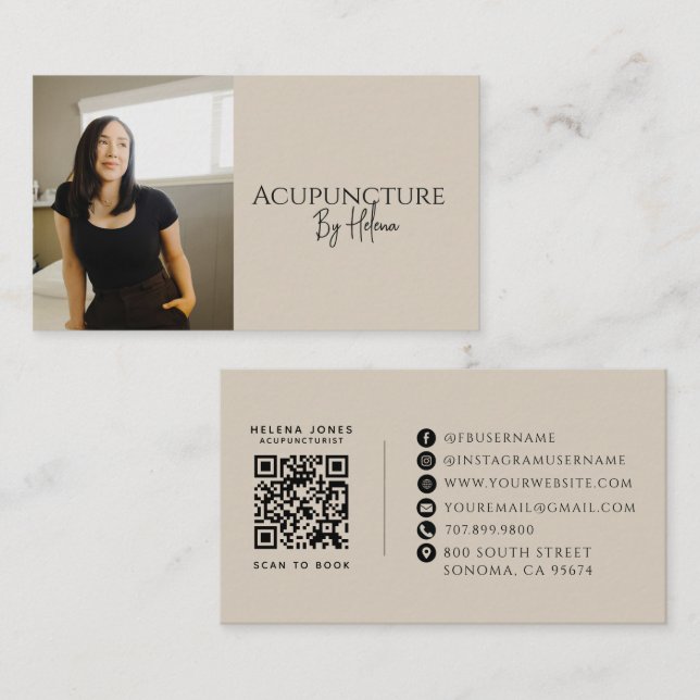 Moderner Akupunkteur-Foto-QR-Code Visitenkarte (Vorne/Hinten)