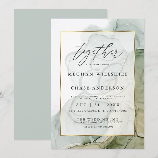 Moderner Alkohol Tinte Hochzeit verschleiert Sage  Einladung (Vorne/Hinten)